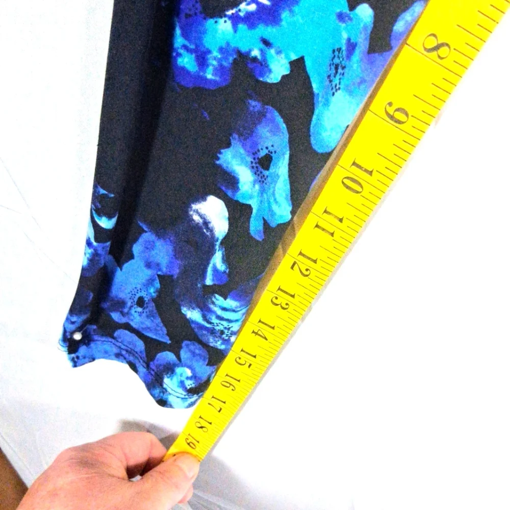 Daisy Fuentes M Black and Blue Goth Floral V Neck Boho Long Sleeve Tunic Blouse - Picture 7 of 8